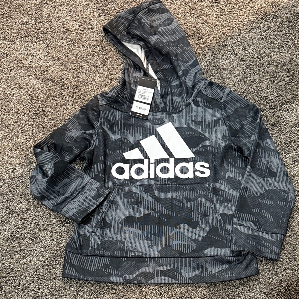 Adidas Kids Black and Gray Camo Hoodie